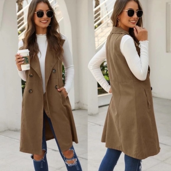 Chic Waterfall Button Detail Slay Long Vest - Picture 2 of 3